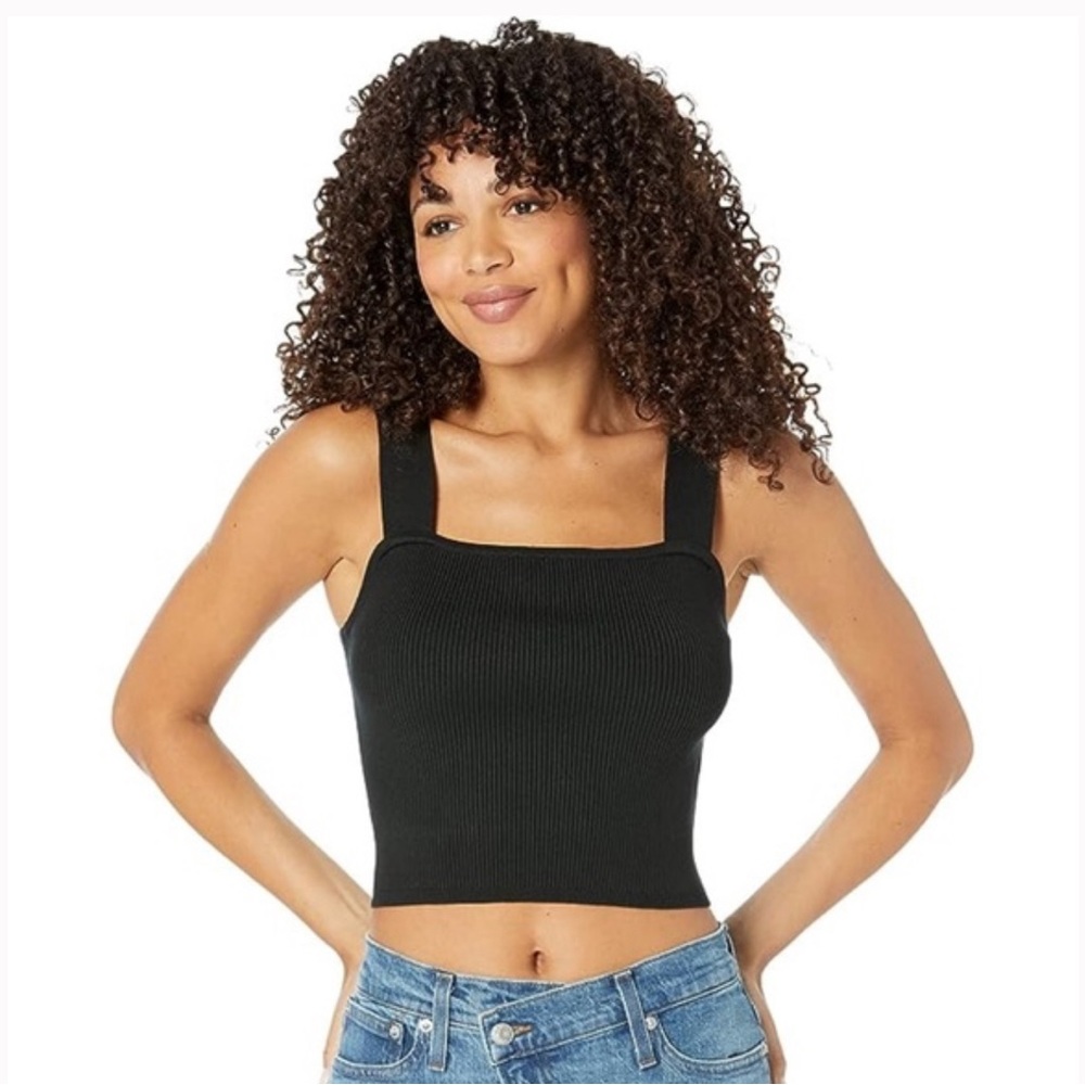 NWOT Madewell Dearing Ribbed Square-Neck Crop Sweater Tank in Black